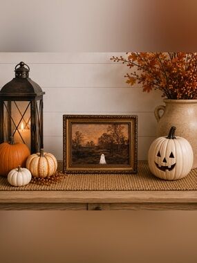 Halloween Ghost in a Forest Framed Art.